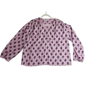 PureJill L Petite Organic Cotton Pink n blue‎ floral Seashell Buttondown blouse